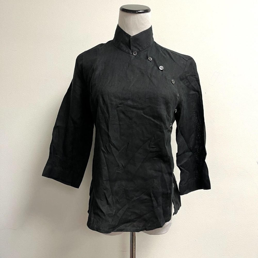 San Marco black linen mandarin tunic top made in Italy M